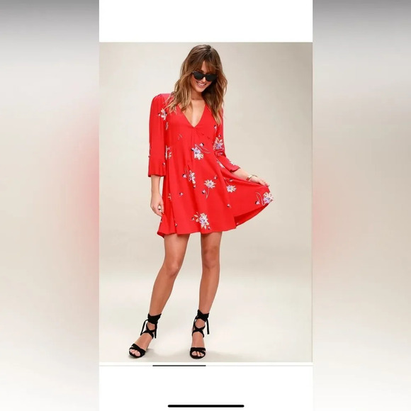 Time On My Side Red Floral Print Wrap Dress - Picture 2 of 9